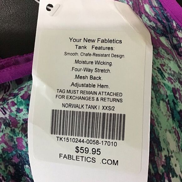 Fabletics Norwalk Tank XXS Purple and Teal Patterned NWT - Picture 6 of 7